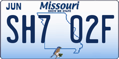 MO license plate SH7O2F