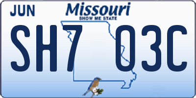 MO license plate SH7O3C