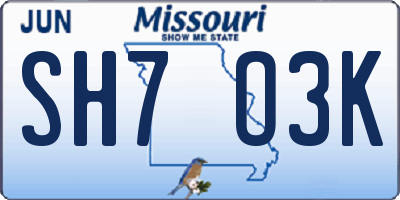 MO license plate SH7O3K