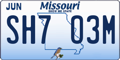 MO license plate SH7O3M