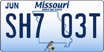 MO license plate SH7O3T