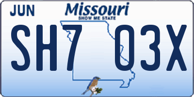 MO license plate SH7O3X
