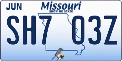 MO license plate SH7O3Z