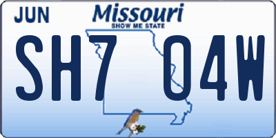 MO license plate SH7O4W