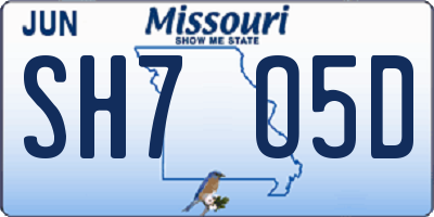 MO license plate SH7O5D