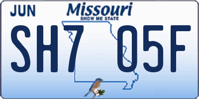 MO license plate SH7O5F