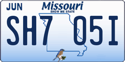 MO license plate SH7O5I