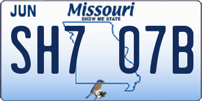 MO license plate SH7O7B