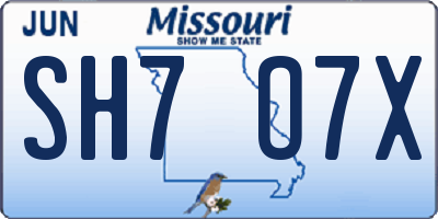 MO license plate SH7O7X