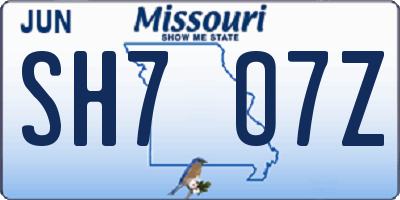MO license plate SH7O7Z