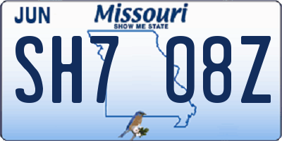 MO license plate SH7O8Z