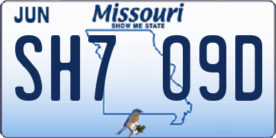 MO license plate SH7O9D