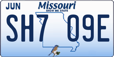 MO license plate SH7O9E