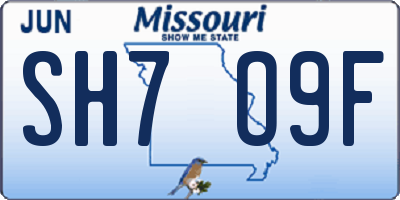 MO license plate SH7O9F