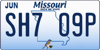 MO license plate SH7O9P