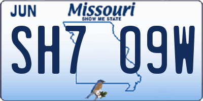 MO license plate SH7O9W