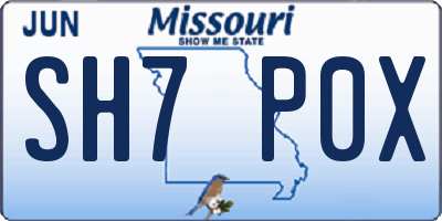 MO license plate SH7P0X