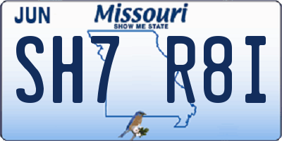MO license plate SH7R8I