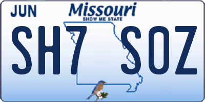 MO license plate SH7S0Z