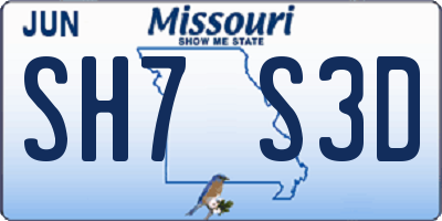 MO license plate SH7S3D