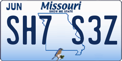 MO license plate SH7S3Z