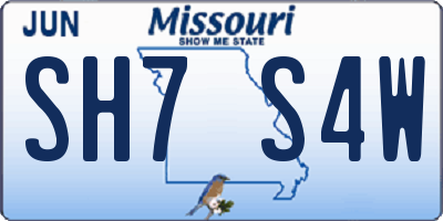 MO license plate SH7S4W