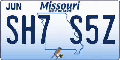 MO license plate SH7S5Z
