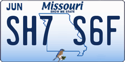 MO license plate SH7S6F