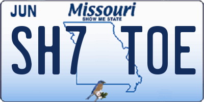 MO license plate SH7T0E