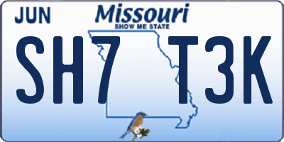 MO license plate SH7T3K