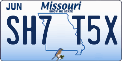 MO license plate SH7T5X