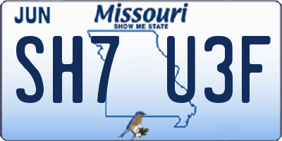 MO license plate SH7U3F