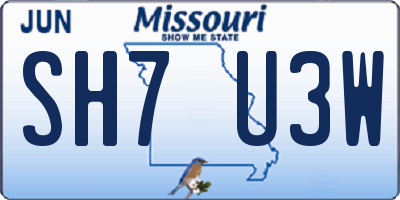 MO license plate SH7U3W