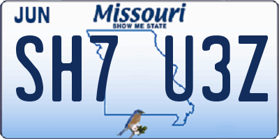 MO license plate SH7U3Z