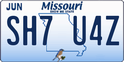 MO license plate SH7U4Z