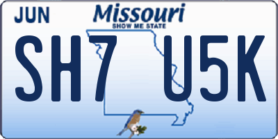 MO license plate SH7U5K