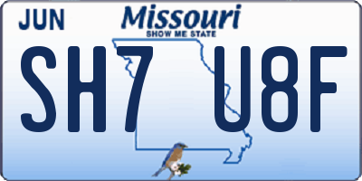 MO license plate SH7U8F