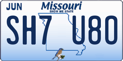 MO license plate SH7U8O