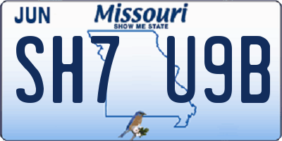 MO license plate SH7U9B