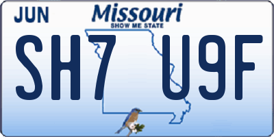 MO license plate SH7U9F