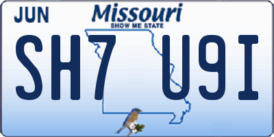 MO license plate SH7U9I