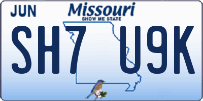 MO license plate SH7U9K