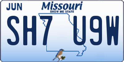 MO license plate SH7U9W