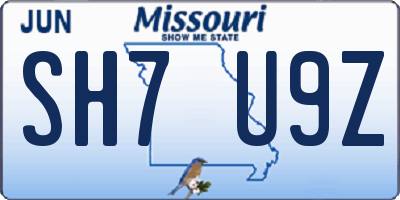 MO license plate SH7U9Z