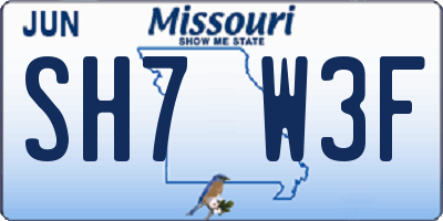 MO license plate SH7W3F
