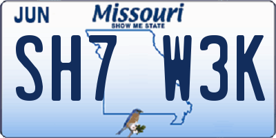 MO license plate SH7W3K