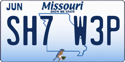 MO license plate SH7W3P