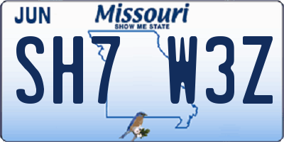 MO license plate SH7W3Z