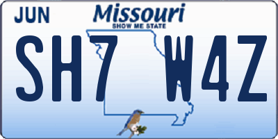 MO license plate SH7W4Z