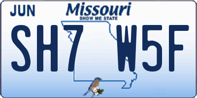 MO license plate SH7W5F